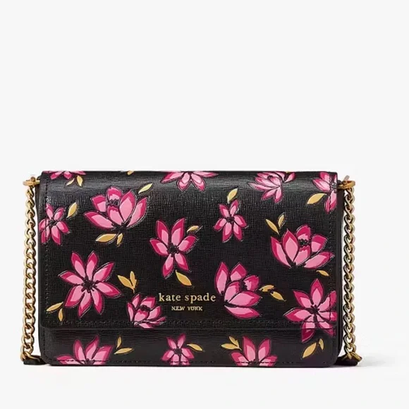 Kate Spade Morgan Black and Pink Floral Women's Crossbody Bag - Picture 10 of 12